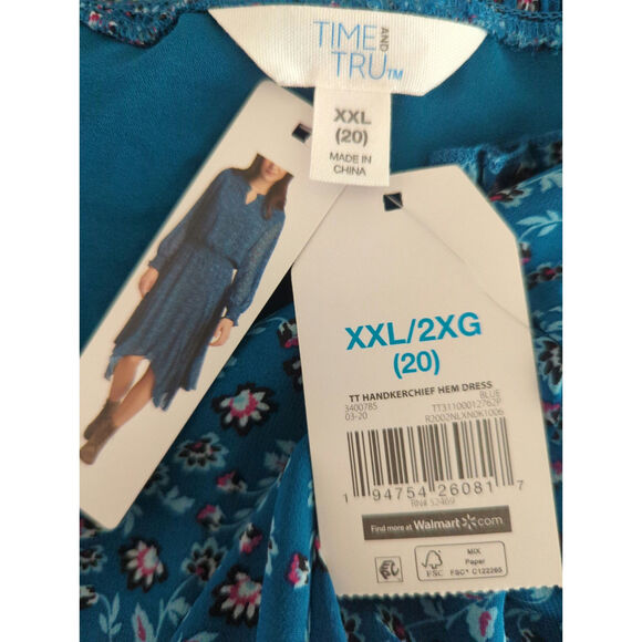Time & Tru Long Sleeve Handkerchief Corsair Floral Hi Low Dress Women's XXL NWT - Picture 10 of 10